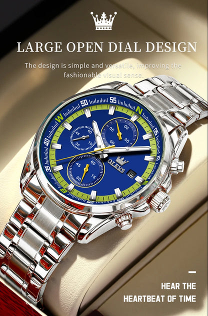 Montres exclusives originales pour hommes OLEVS Chronographe Cadran lumineux Montre-bracelet en acier inoxydable étanche à la mode pour hommes TOP Marque