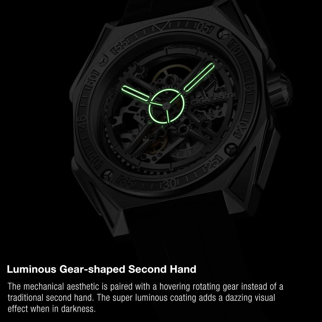 CIGA Design Men's Watch: 3-in-1 Titanium Skeleton with Fluororubber Strap.