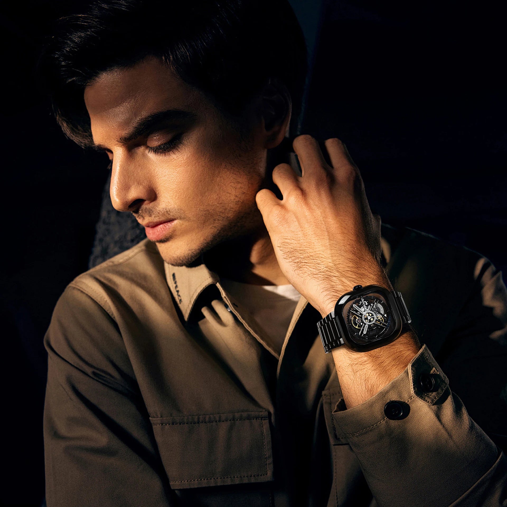 CIGA Design Y Series Watch: Eastern Jade Black Skeleton with Luminous Ceramic Case.