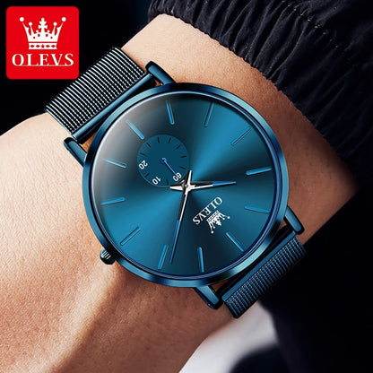 OLEVS Montres pour hommes avec cadran ultra fin de 7,5 mm Bracelet en maille d'acier inoxydable Montre à quartz décontractée de marque supérieure étanche et lumineuse pour hommes