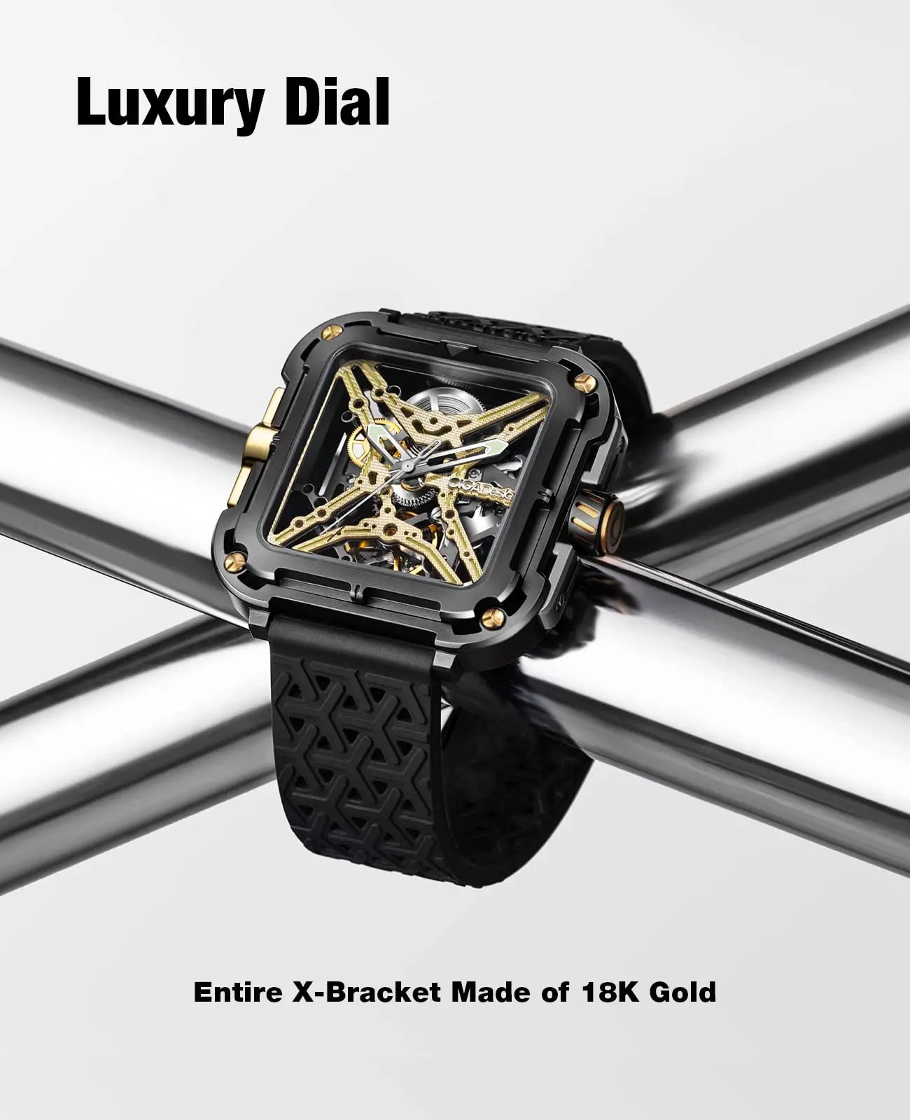 CIGA Design X Series Men's Watch: Titanium Gold Skeleton with Two Straps.