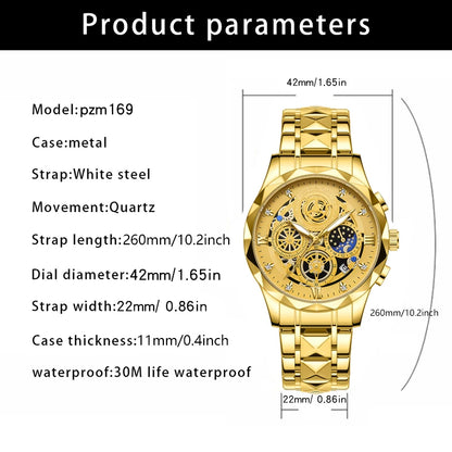 PENGAGAR Luxury Men Quartz Watch Waterproof Date Week Luminous Wristwatch Stainless Steel Men's Watches Male Clock Sports Reloj