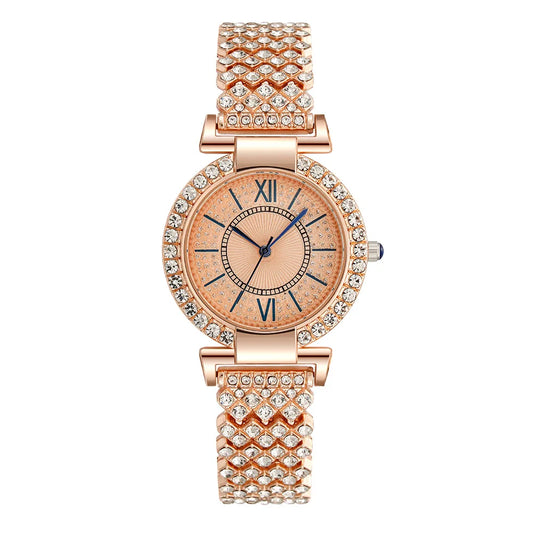 UTHAI H11 Women's Watch: Full Diamond Steel Band with Star Roman Design