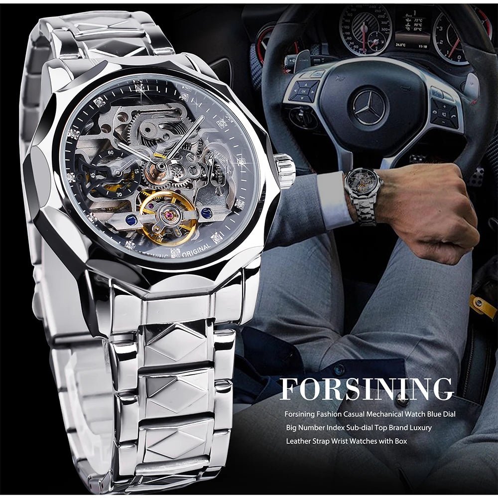 Forsining Skeleton Men's Mechanical Automatic Watch Tourbillion Hollow Design Waterproof Business Wristwatches Best Gift For Man