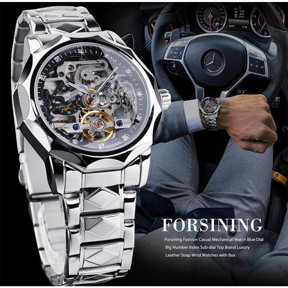 Forsining Skeleton Men's Mechanical Automatic Watch Tourbillion Hollow Design Waterproof Business Wristwatches Best Gift For Man