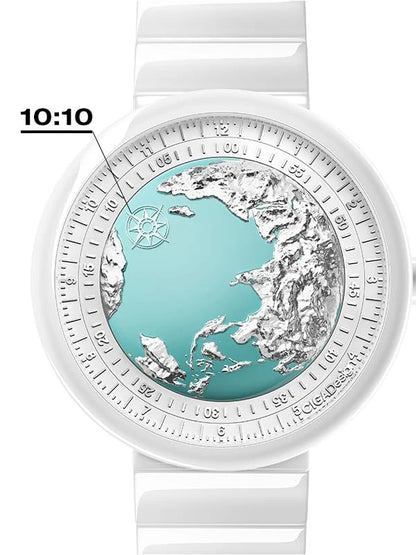CIGA Design U Series Women's Watch: Blue Planet Ice Age Ceramic Strap.