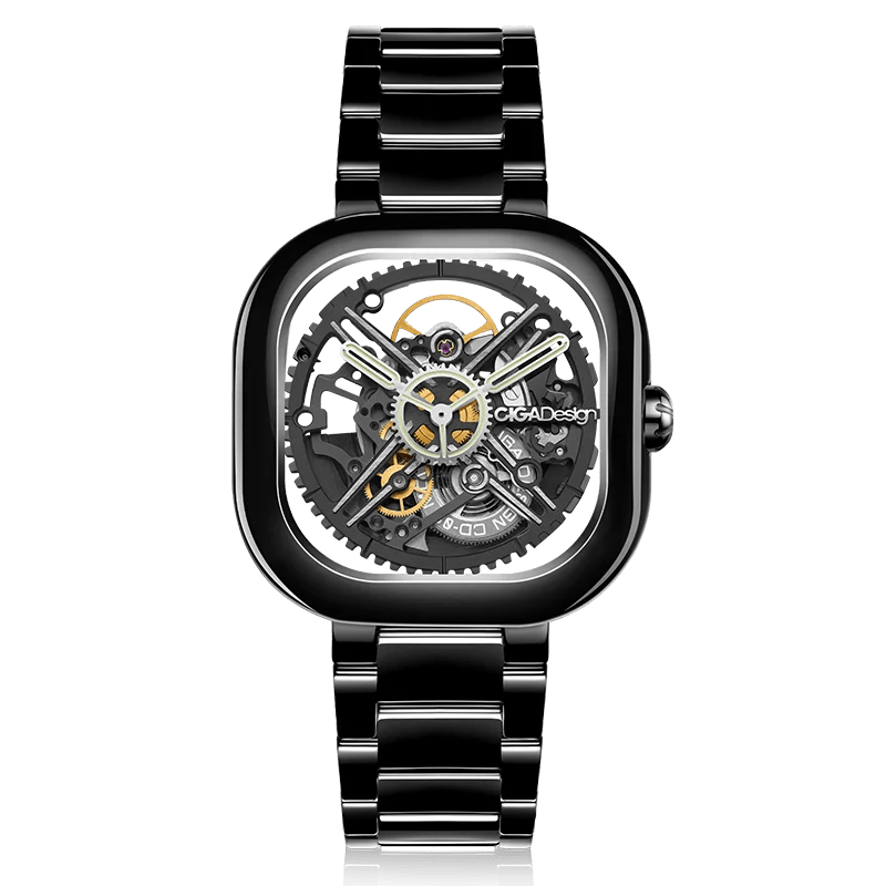 CIGA Design Y Series Watch: Eastern Jade Black Skeleton with Luminous Ceramic Case.