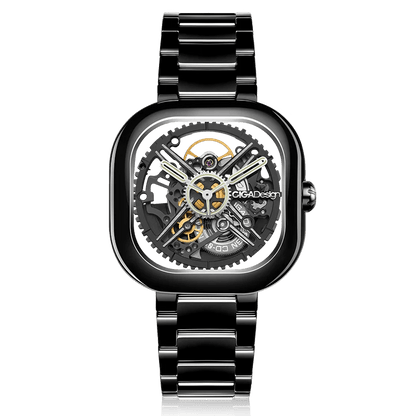 CIGA Design Y Series Watch: Eastern Jade Black Skeleton with Luminous Ceramic Case.