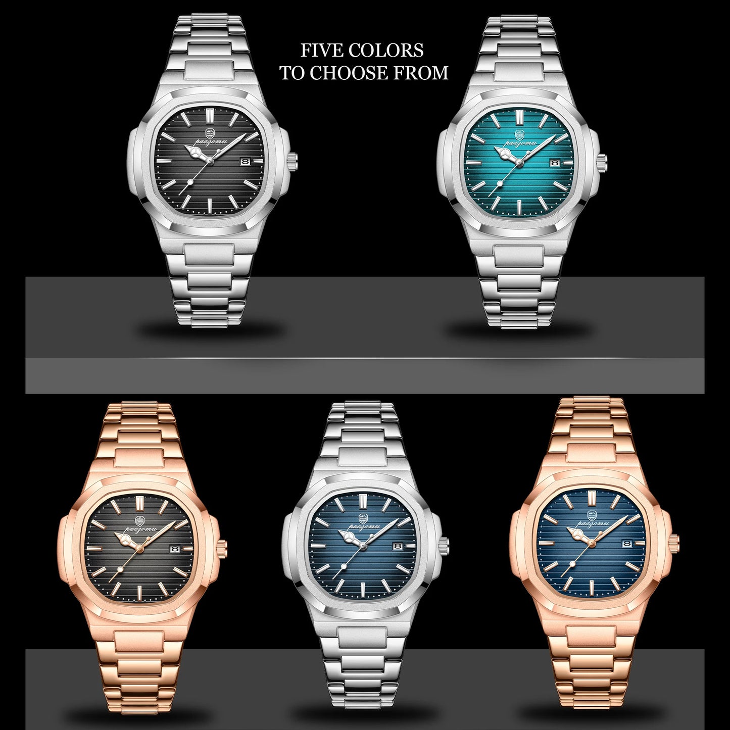 PAAZOMU Luxury Man Wristwatch Waterproof Luminous Week Watch for Men Stainless Steel Men's Quartz Watches reloj hombre Clock+box
