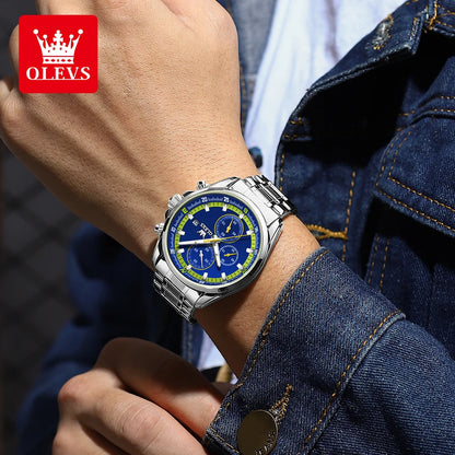 Montres exclusives originales pour hommes OLEVS Chronographe Cadran lumineux Montre-bracelet en acier inoxydable étanche à la mode pour hommes TOP Marque