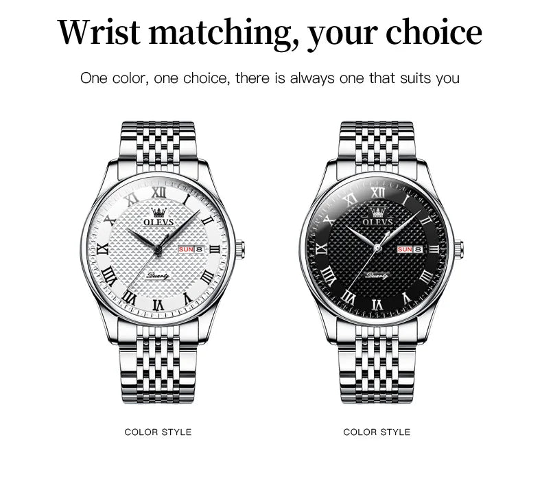 OLEVS New Quartz Watch for Men Waterproof Stainless Steel Business Fashion Calendar/Week Display Top Quartz Men's Watches