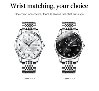 OLEVS New Quartz Watch for Men Waterproof Stainless Steel Business Fashion Calendar/Week Display Top Quartz Men's Watches