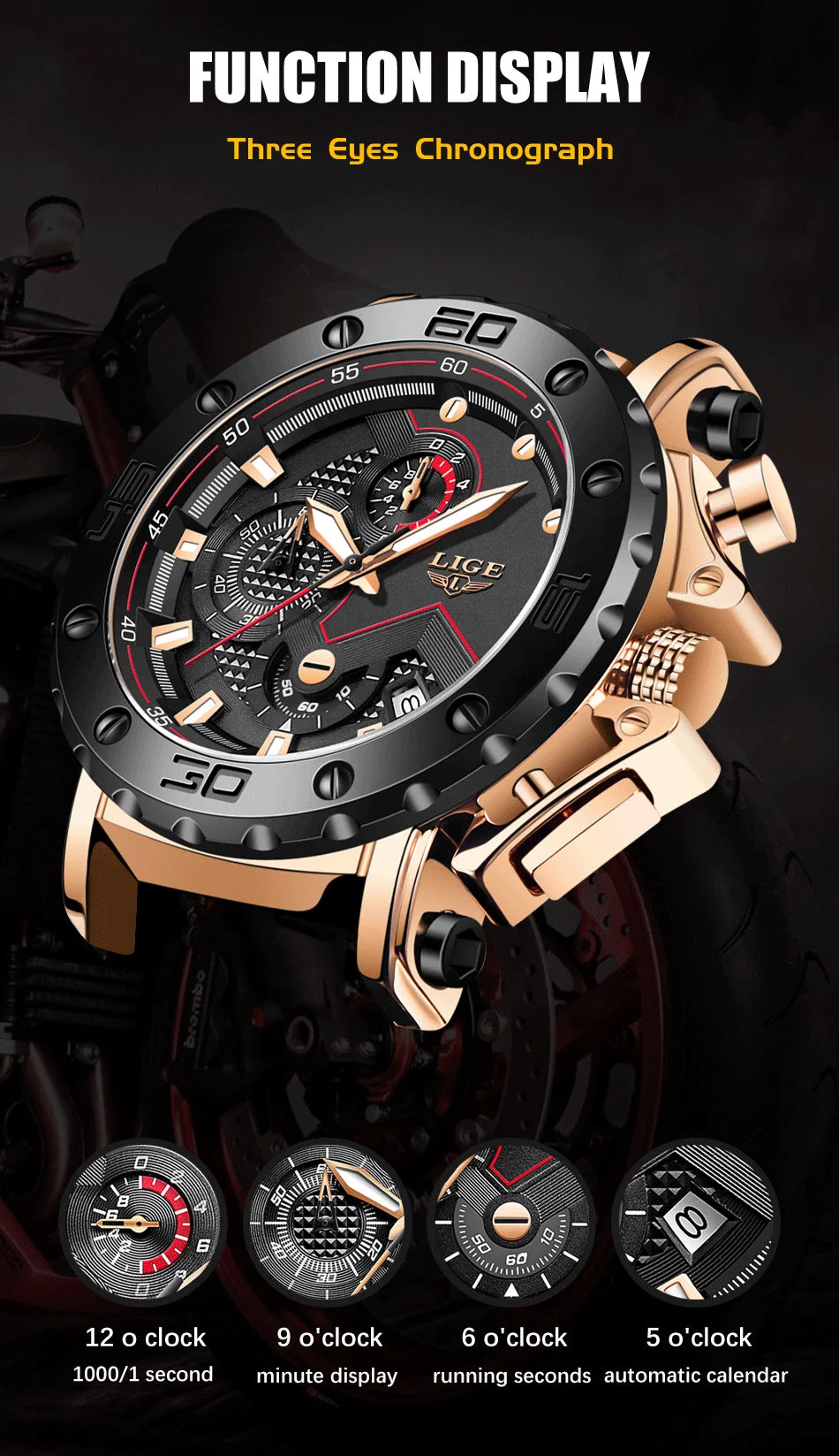 Relogio Masculino LIGE Fashion Men Watch Top Brand Luxury Sports Silicone Big Dial Quartz Wristwatch Chronograph Date Clock Male