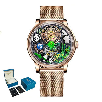 PINDU Men's Watch: Bamboo Panda Design with M2791B Movement