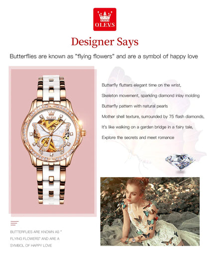 Montres automatiques OLEVS pour femmes de luxe en or rose squelette mécanique étanche lumineuse femmes bracelets montres ensemble élégant