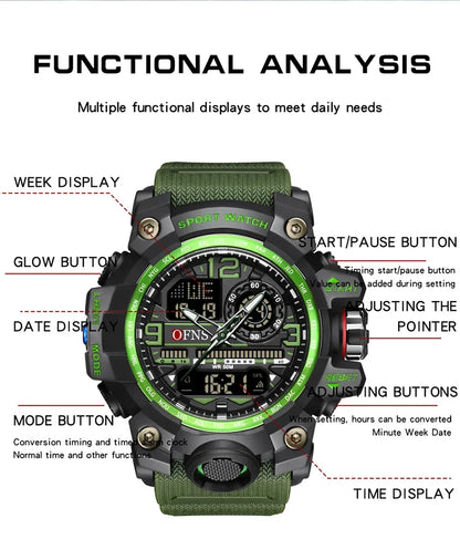 OFNS Brand Men's Digital Watch Military Sports Quartz Watch Top Luxury LED Waterproof Men's Quartz Electronic Watch 3133