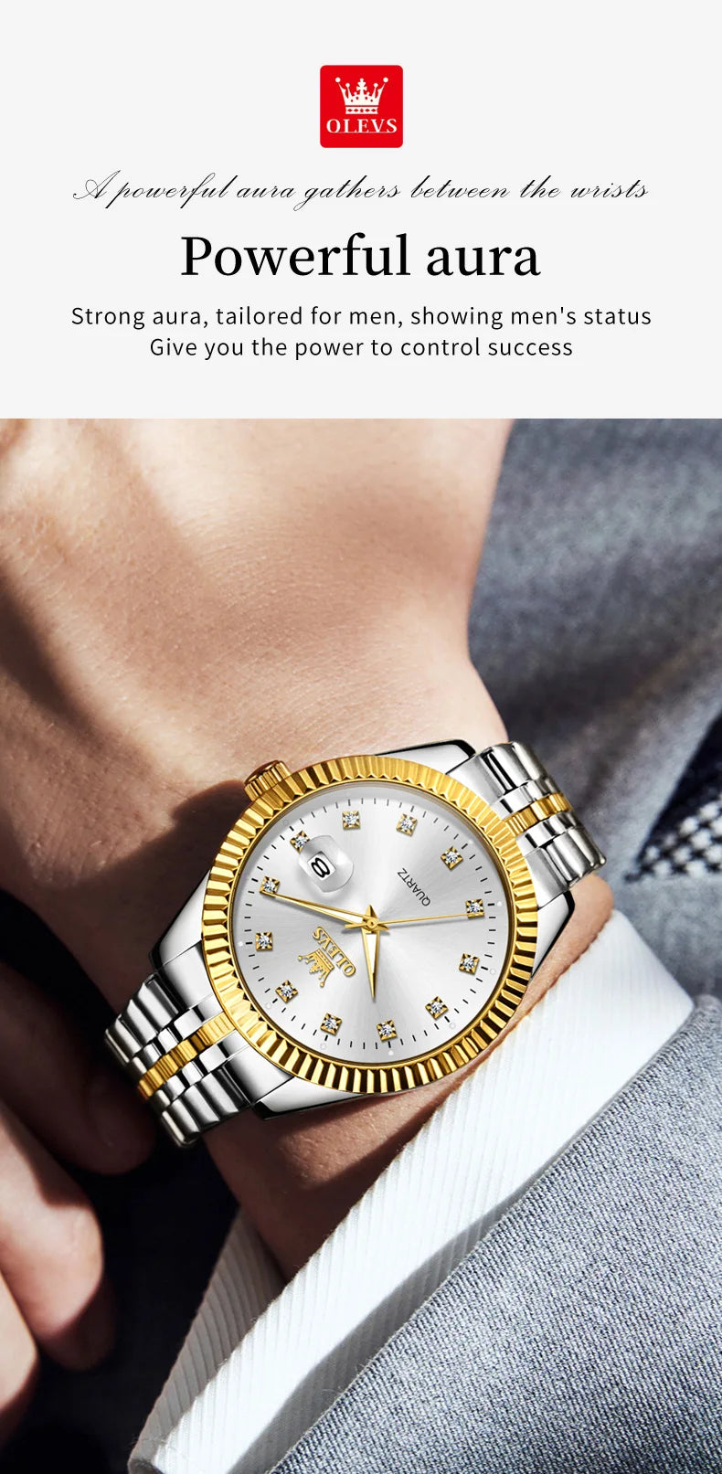 Ensemble de montres pour couple OLEVS Montre de luxe en or avec diamant Montre-bracelet à quartz lumineuse étanche Montre en acier inoxydable pour amoureux Cadeaux 5526