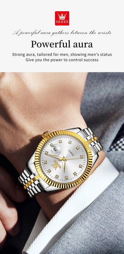 Ensemble de montres pour couple OLEVS Montre de luxe en or avec diamant Montre-bracelet à quartz lumineuse étanche Montre en acier inoxydable pour amoureux Cadeaux 5526