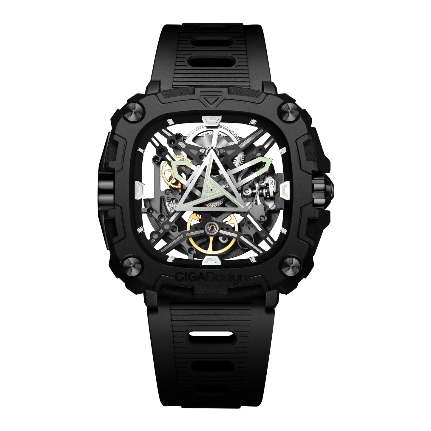 CIGA Design Series X Men's Watch: Eye of Horus Skeleton with Luminous Square Design.