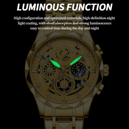 PENGAGAR Luxury Men Quartz Watch Waterproof Date Week Luminous Wristwatch Stainless Steel Men's Watches Male Clock Sports Reloj