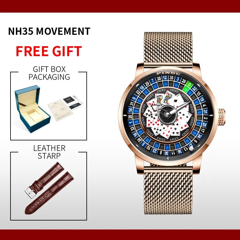 PINDU Men's Watch Poker Design Sapphire NH35 Movement