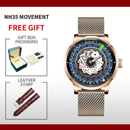 PINDU Men's Watch Poker Design Sapphire NH35 Movement
