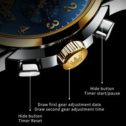 OLEVS Men's Watches Multifunctional Wristwatch for Men Waterproof Stainless Steel Luminous Flywheel Design Man Watch 2024 New