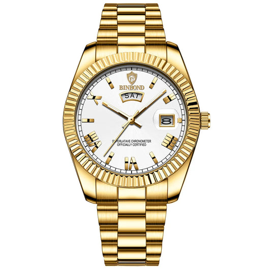 BINBOND B0733 Men's Watch Waterproof Luxury Date Quartz Waterproof Luminous Stainless Steel Wristwatch Male