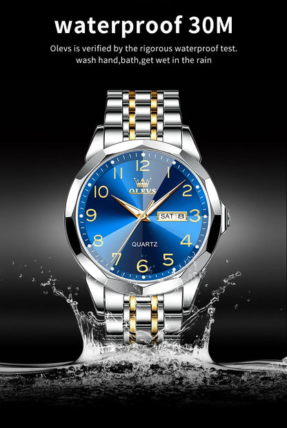 Montre classique pour homme OLEVS Montres-bracelets à quartz en acier inoxydable avec cadran numérique et date Montres analogiques à quartz classiques pour hommes
