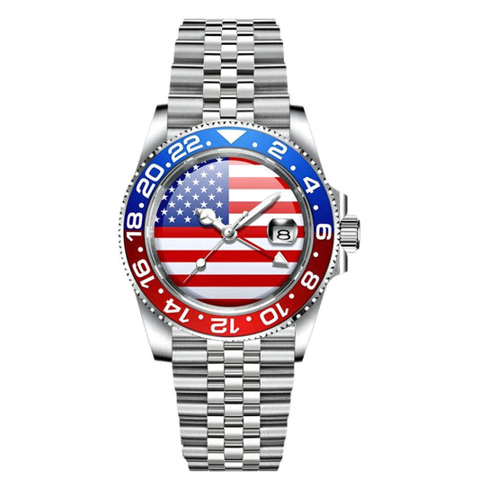 MINUTETIME NH34 GMT Watch DIY Dial American Flag 40MM Red Blue Bezel Automatic Movement Watch Sapphire Crystal 10ATM Waterproof.