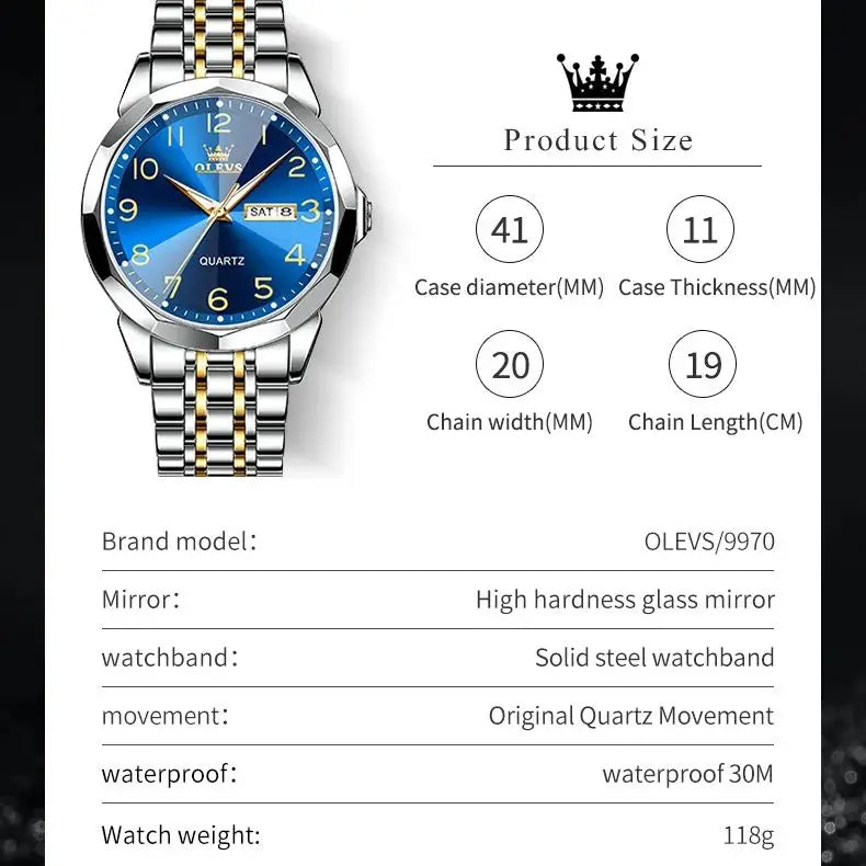 Montre classique pour homme OLEVS Montres-bracelets à quartz en acier inoxydable avec cadran numérique et date Montres analogiques à quartz classiques pour hommes