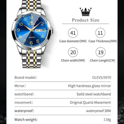 Montre classique pour homme OLEVS Montres-bracelets à quartz en acier inoxydable avec cadran numérique et date Montres analogiques à quartz classiques pour hommes