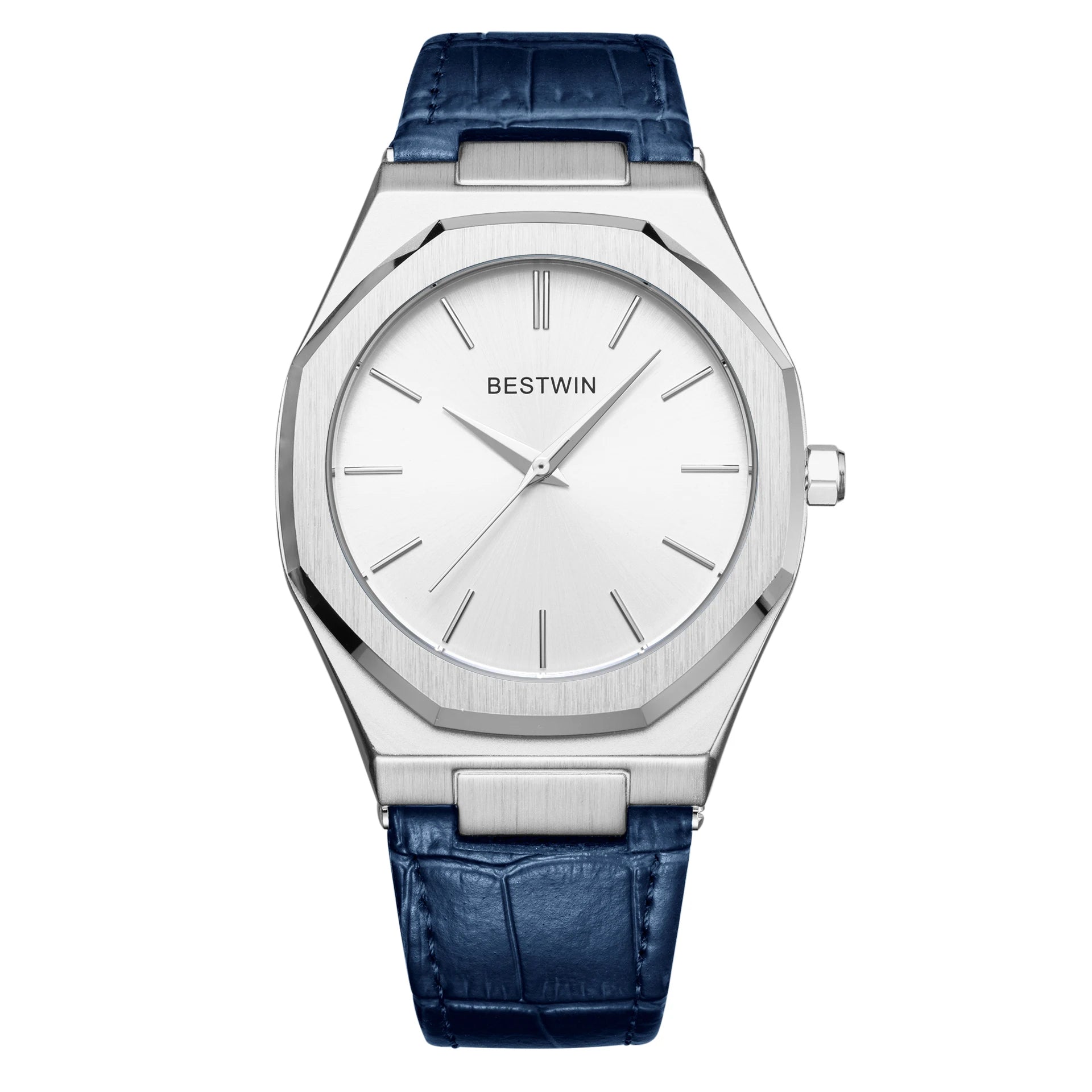 Top Brand New Watch Fashion Design Leisure Business Silver Blue Leather 3ATM Waterproof Quartz Mens Watch Reloj Hombre.