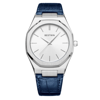 Top Brand New Watch Fashion Design Leisure Business Silver Blue Leather 3ATM Waterproof Quartz Mens Watch Reloj Hombre.