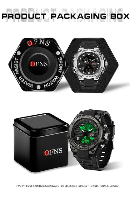 OFNS Top Brand 739 Montre numérique pour homme Montre de sport militaire Montre électronique à quartz étanche à double écran Reno Masculino