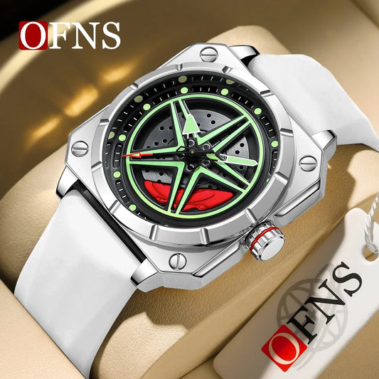 OFNS brand 8017 new fashionable and trendy men's quartz watch silicone square pentagram men's and women's wristwatch