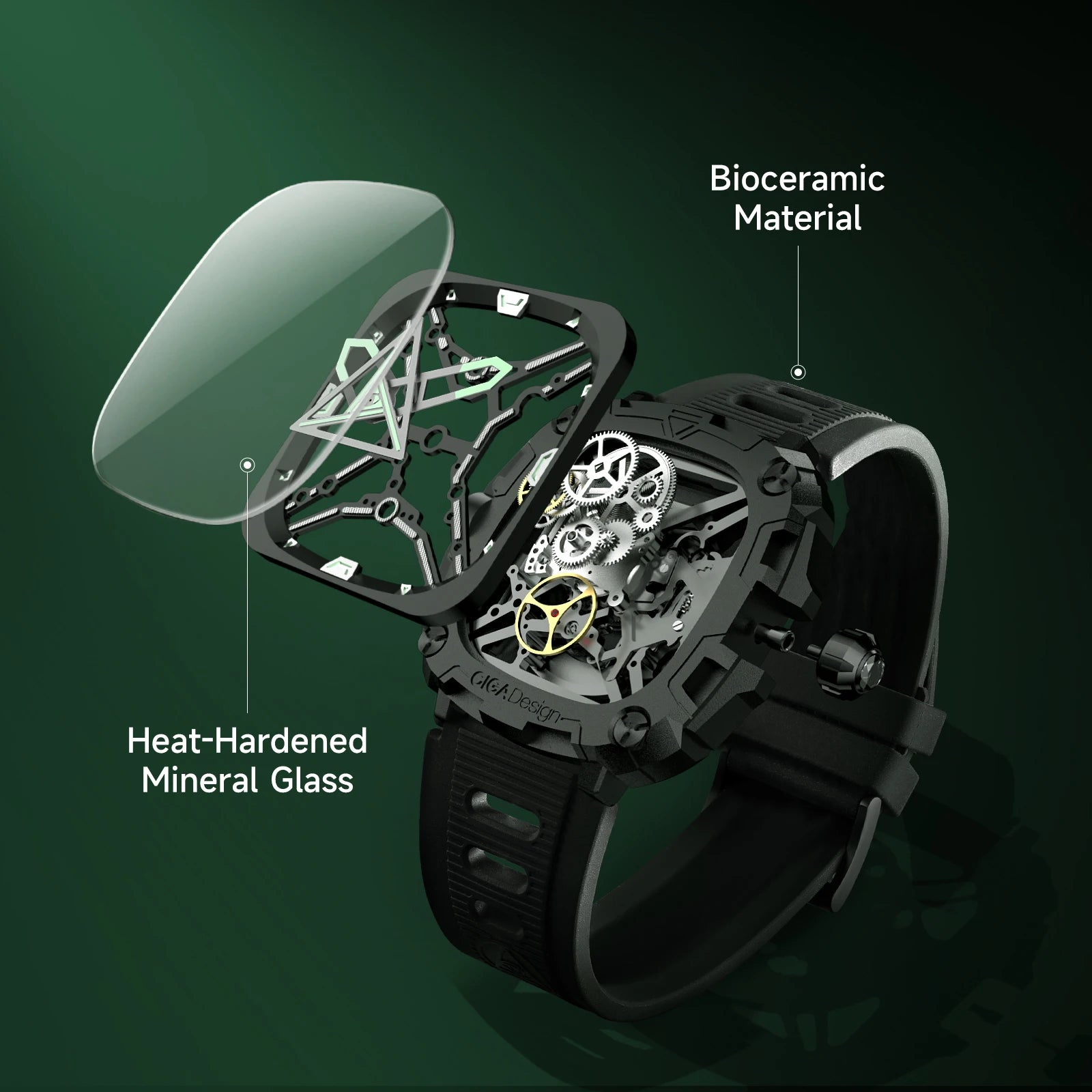 CIGA Design Series X Men's Watch: Eye of Horus Skeleton with Luminous Square Design.