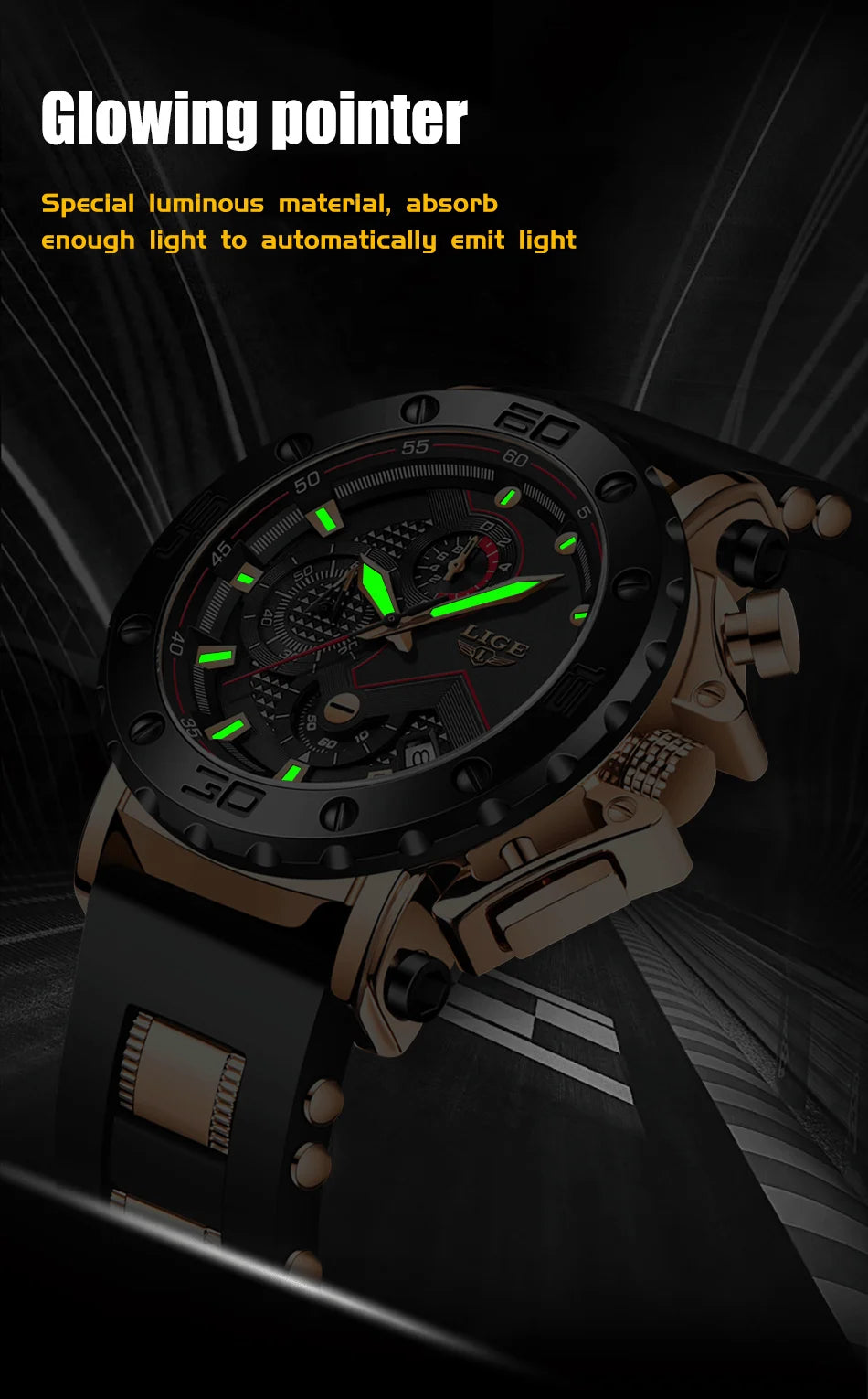 Relogio Masculino LIGE Fashion Men Watch Top Brand Luxury Sports Silicone Big Dial Quartz Wristwatch Chronograph Date Clock Male