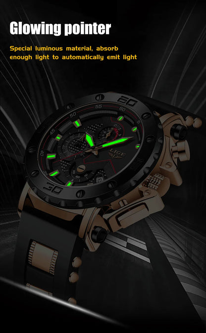 Relogio Masculino LIGE Fashion Men Watch Top Brand Luxury Sports Silicone Big Dial Quartz Wristwatch Chronograph Date Clock Male