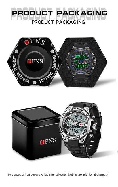 OFNS Top 6092 New Fashion Men's Sports Watch Military Waterproof Quartz Electronic LED Digital Men's Sports Quartz Watch 2024
