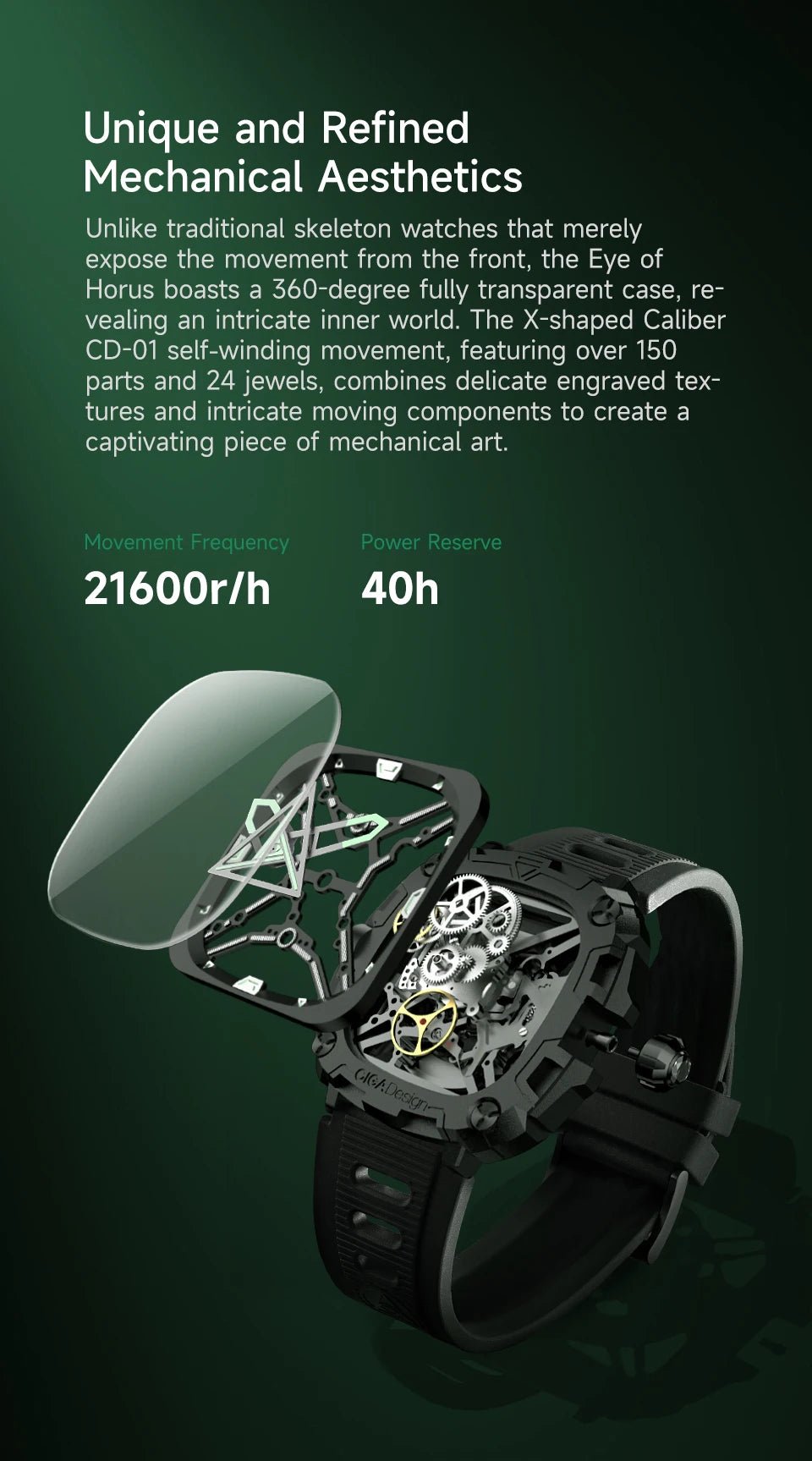 CIGA Design Series X Men's Watch: Eye of Horus Skeleton with Luminous Square Design.