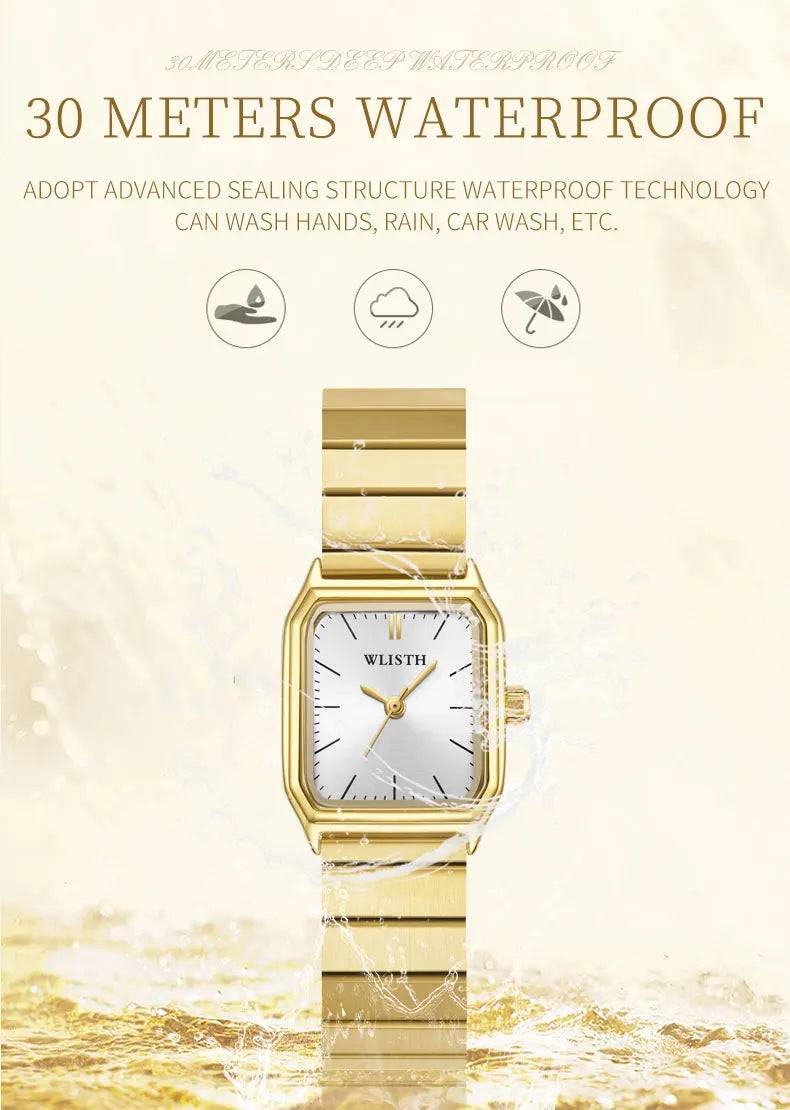 Women Deluxe Business Quartz Watch Square Unique Dial Stainless Steel Wrist Watch for Ladies Gold Bracelet Watch Clock 2023
