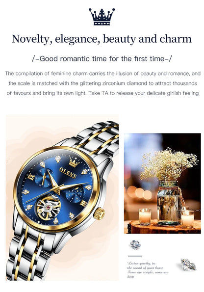 Montre automatique OLEVS pour femme, squelette lumineux étanche, originale, mécanique, élégante, pour femme