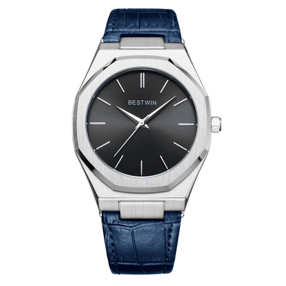 Top Brand New Watch Fashion Design Leisure Business Silver Blue Leather 3ATM Waterproof Quartz Mens Watch Reloj Hombre.