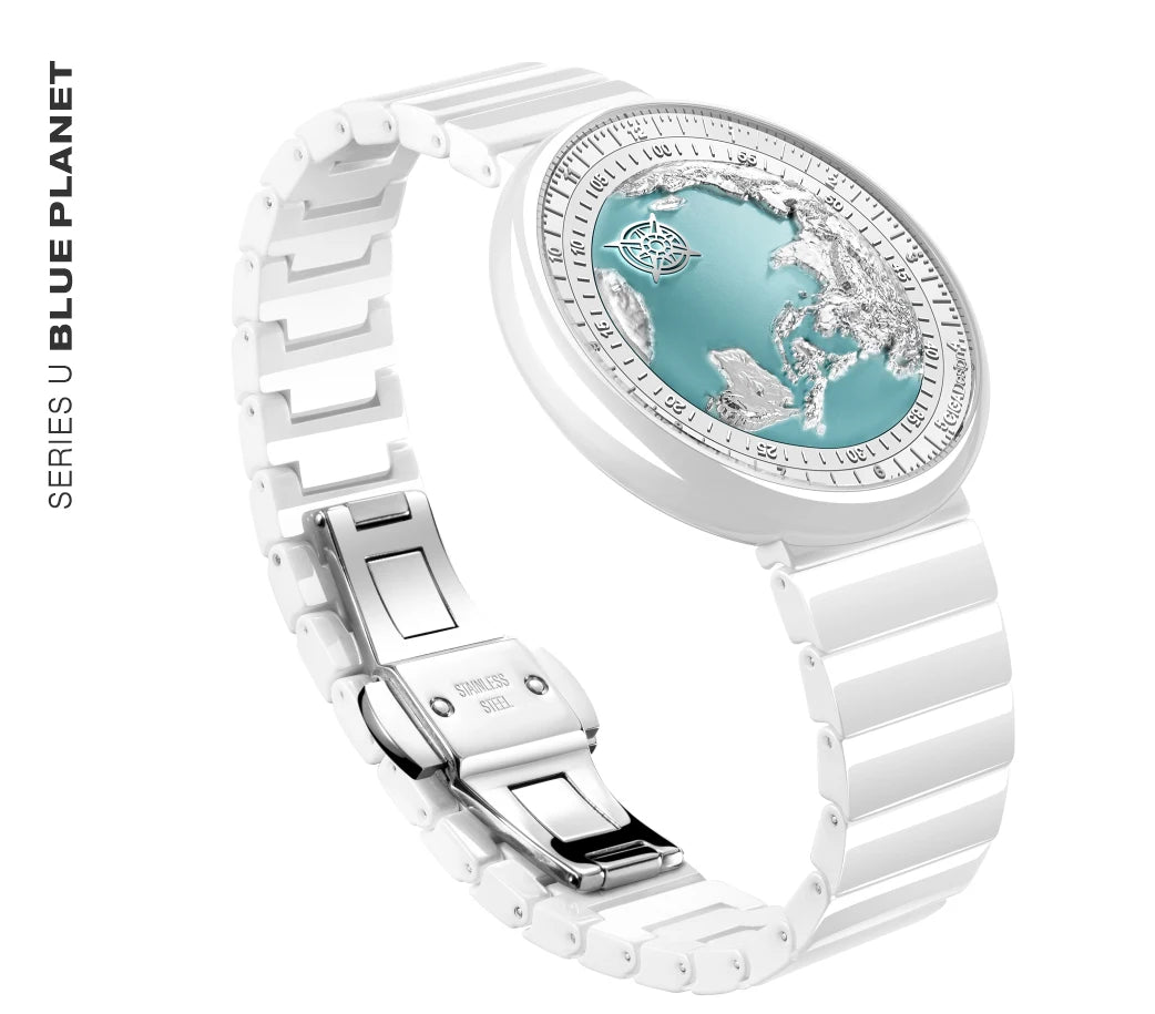CIGA Design U Series Women's Watch: Blue Planet Ice Age Ceramic Strap.